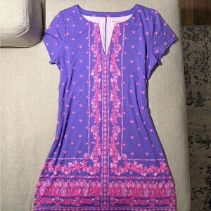 Lilly Pulitzer Purple Pink Knit Shift Dress Coral Print Size XL